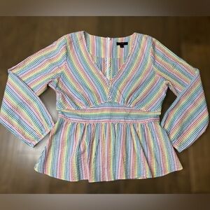 J. Crew Rainbow Seersucker Peplum Top - Size 8